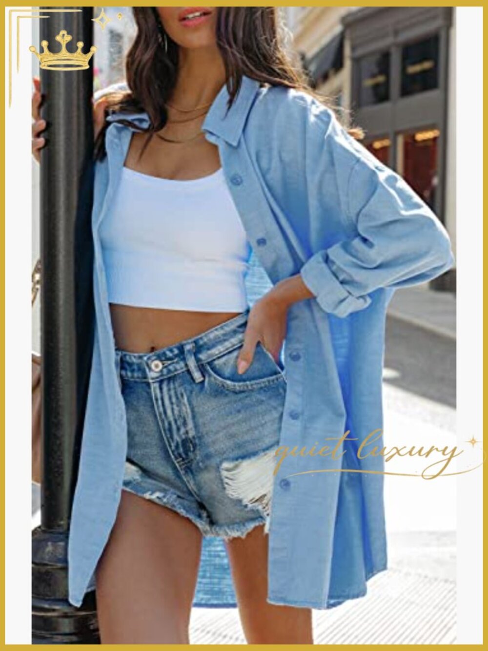 Oversized Button Down Blouse with Pockets Long Sleeve - Picture 3 of 7